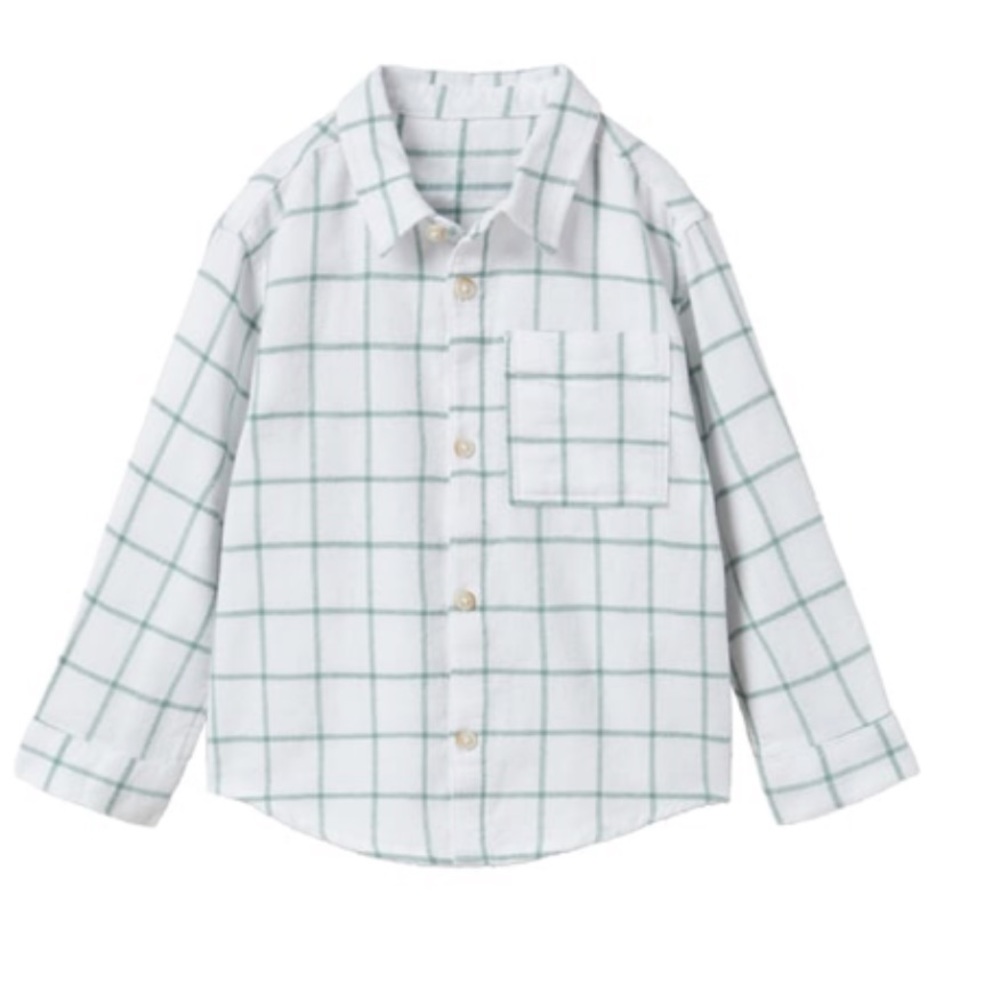 NWT, Zara, Plaid shirt, Ecru/Green, size 4/5.